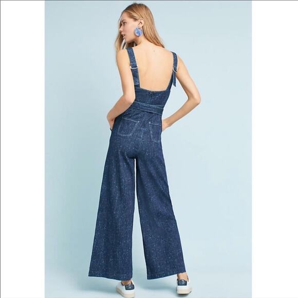 Anthropologie Pilcro Lydia Wrap Wide Leg Denim Jumpsuit 0 XS - Picture 3 of 11